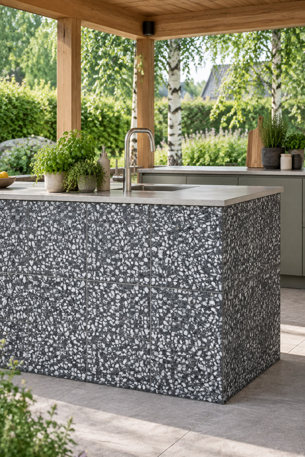 Äkta Italiensk Terrazzo – Restparti om 6,27m2 - 300x300x16 - Antracite med ljus marmorering