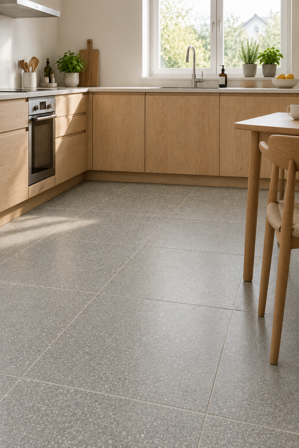 Äkta Italiensk Terrazzo – 300x300x16 - Ljusgrå finkornig marmor - Restparti om 18,22m2