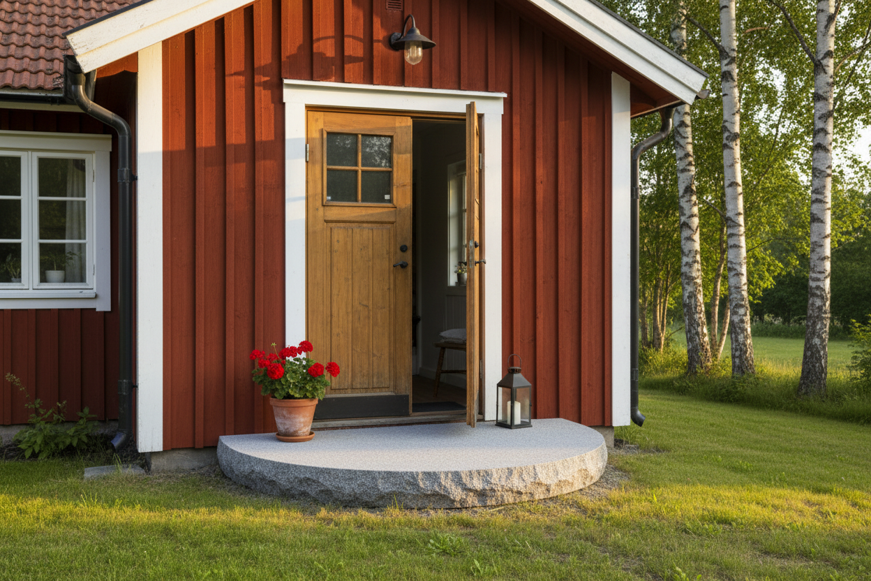 Entréplan i natursten - Halvrund - Grå granit - 1500x1000x150