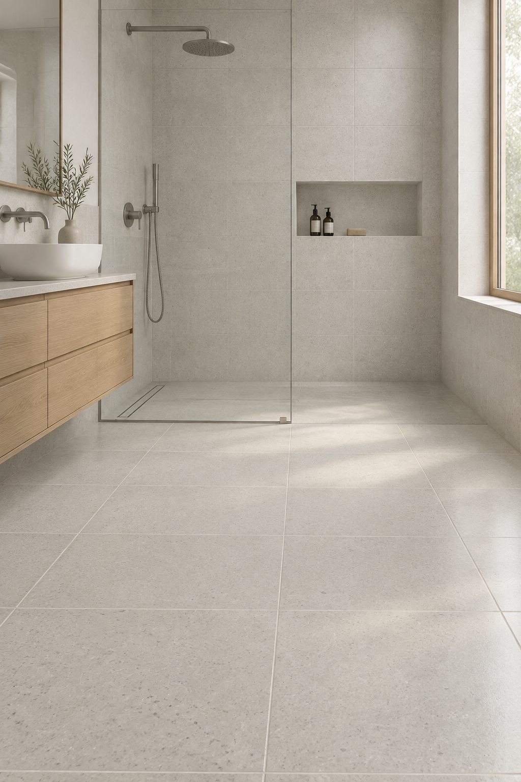 Äkta Italiensk Terrazzo – 300x300x16 - 13m2 - Ljusgrå mjuk ton