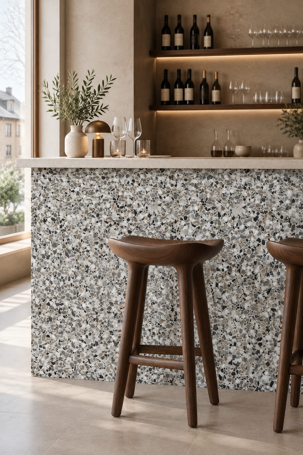 Äkta Italiensk Terrazzo – Marmor – Restparti om 6,12m2 - 300x300x16 - Veneziano - Ljusgrå med inslag av svart och beige