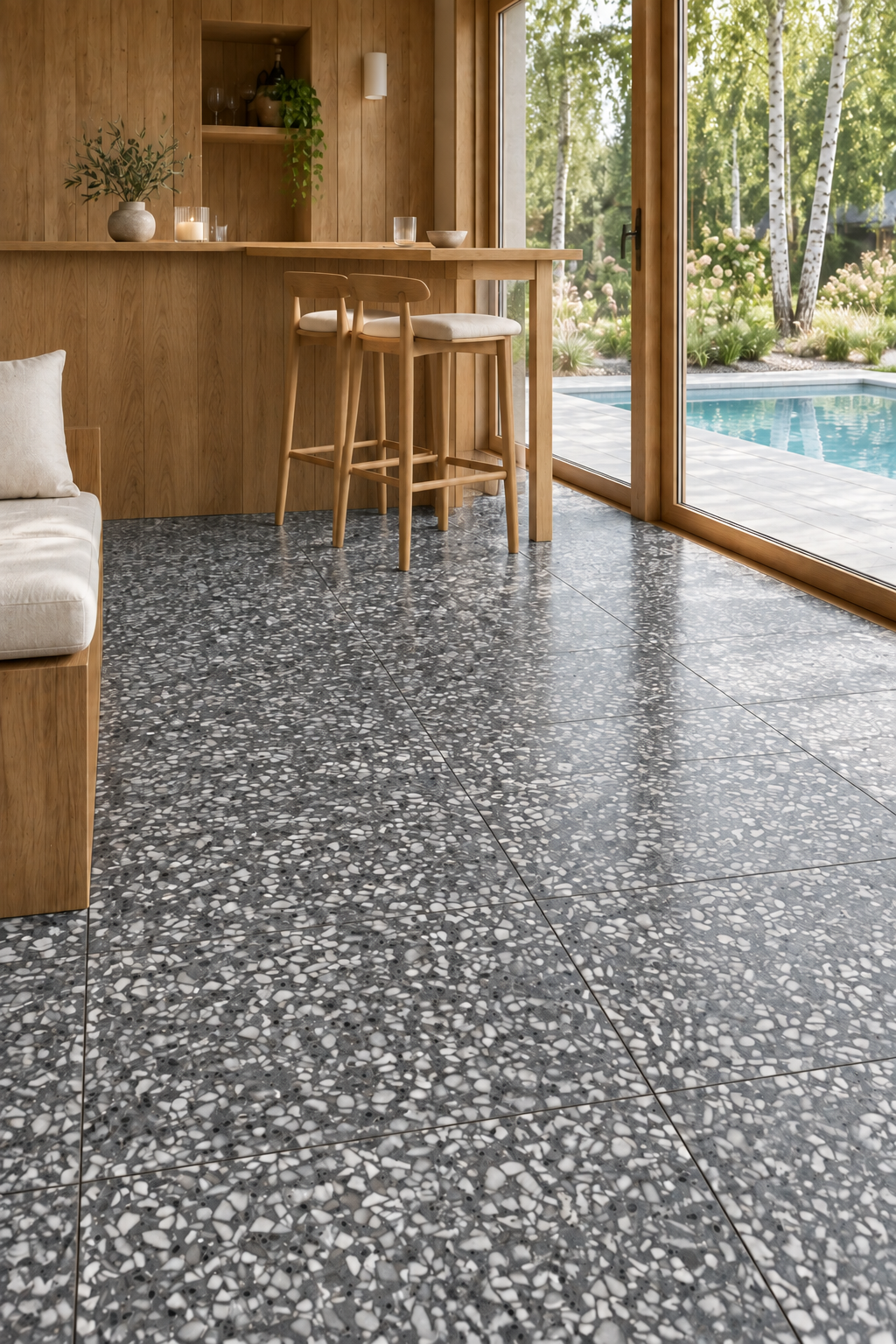 Äkta Italiensk Terrazzo – Restparti om 6,27m2 - 300x300x16 - Antracite med ljus marmorering