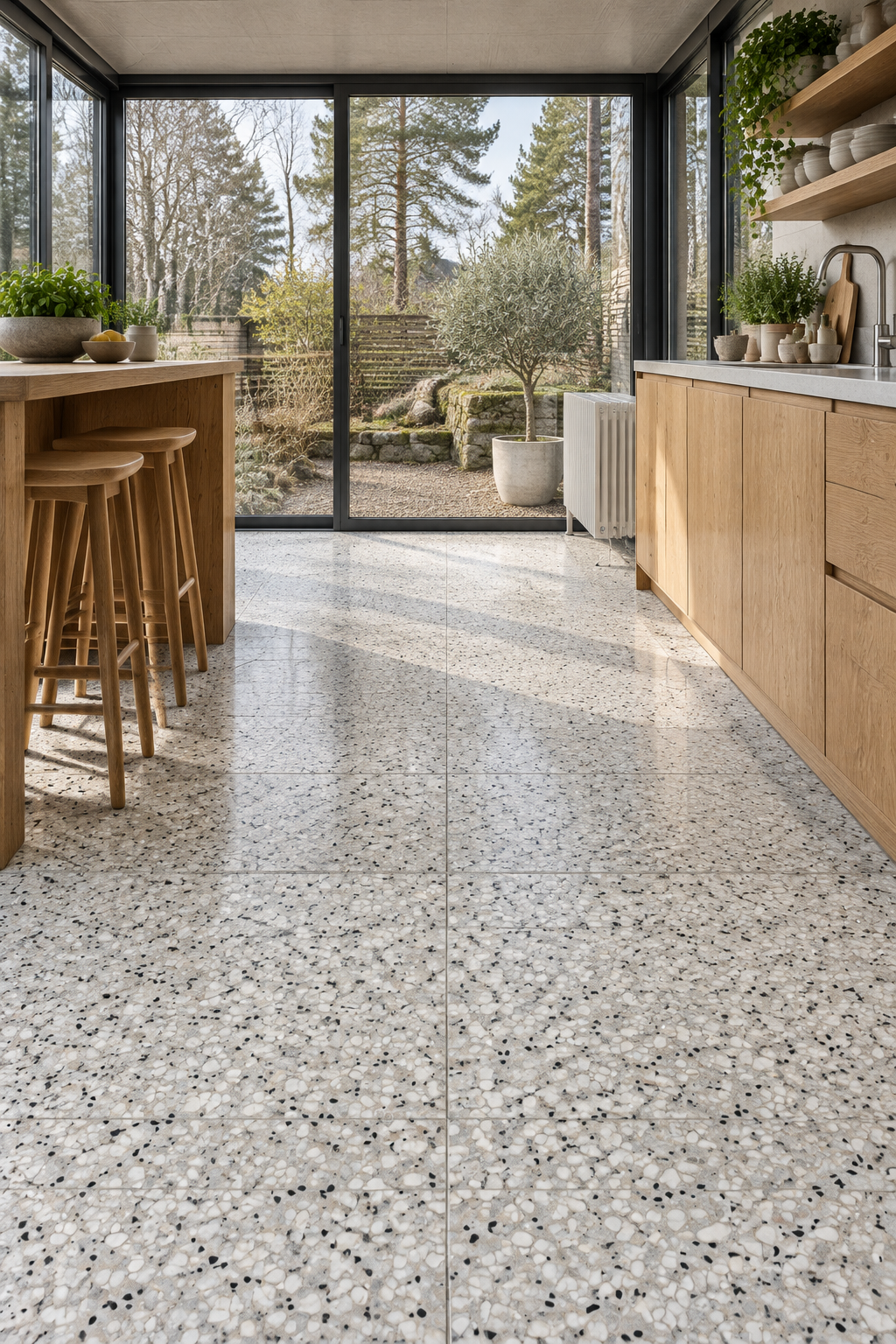 Äkta Italiensk Terrazzo – Restparti om 17m2 - 300x300x16 - Ljusgrå med inslag av beige och rosa