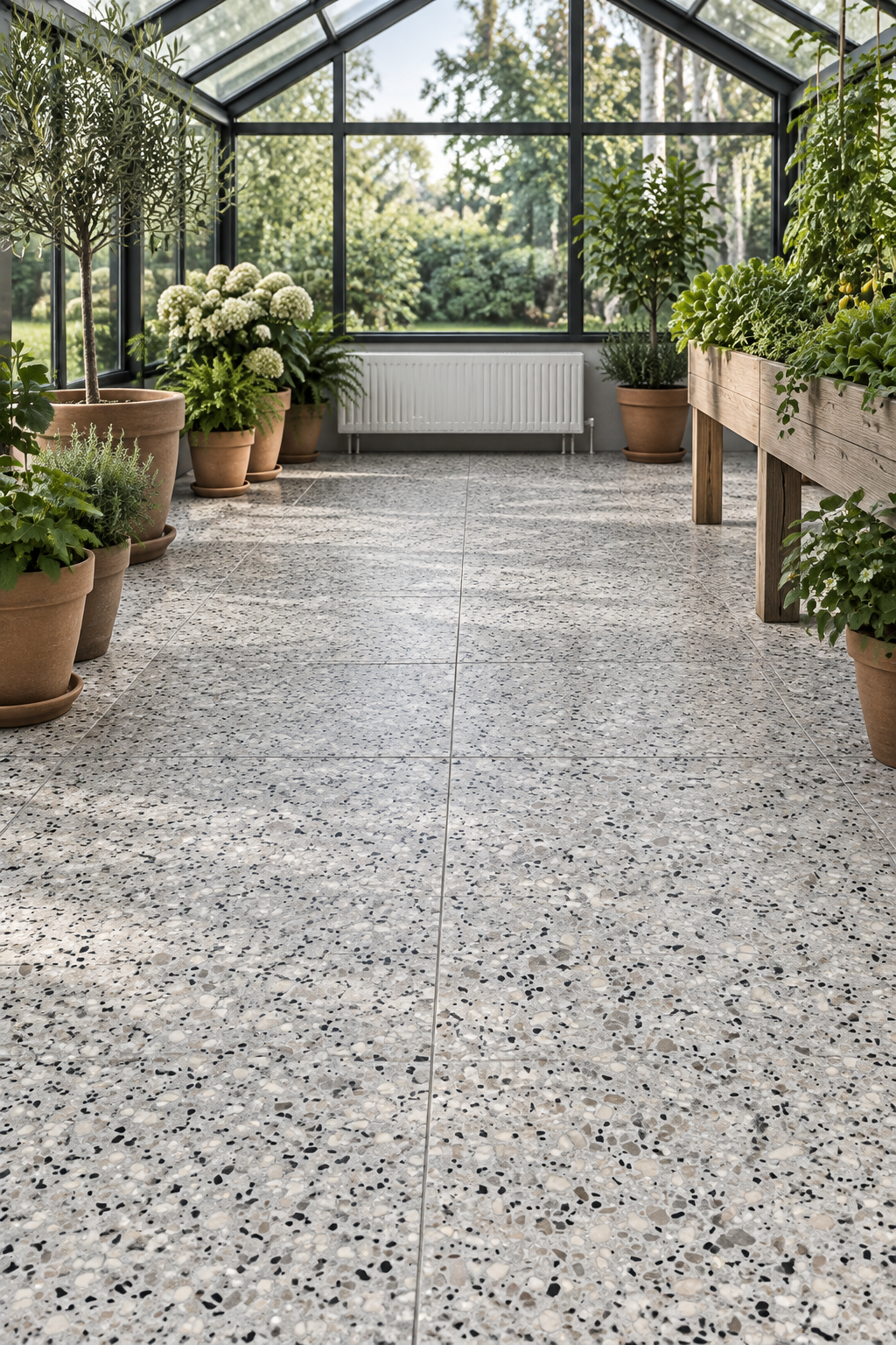 Äkta Italiensk Terrazzo – Restparti om 17m2 - 300x300x16 - Ljusgrå med inslag av beige och rosa